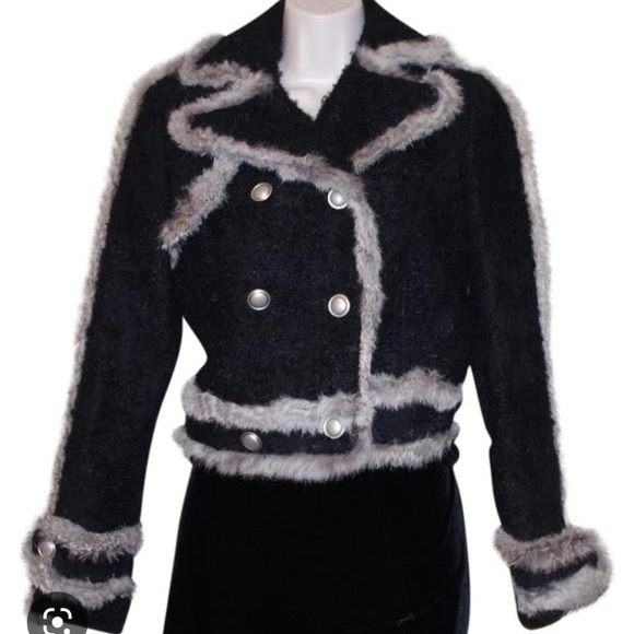 WALTER WOOL MOHAIR N REAL FUR TRIM CHANNEL TYPE COAT SIZE 10 EUC